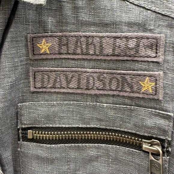 Harley Davidson Womens Shirt Size Smal Gray Linen Military Style Biker - Picture 3 of 10